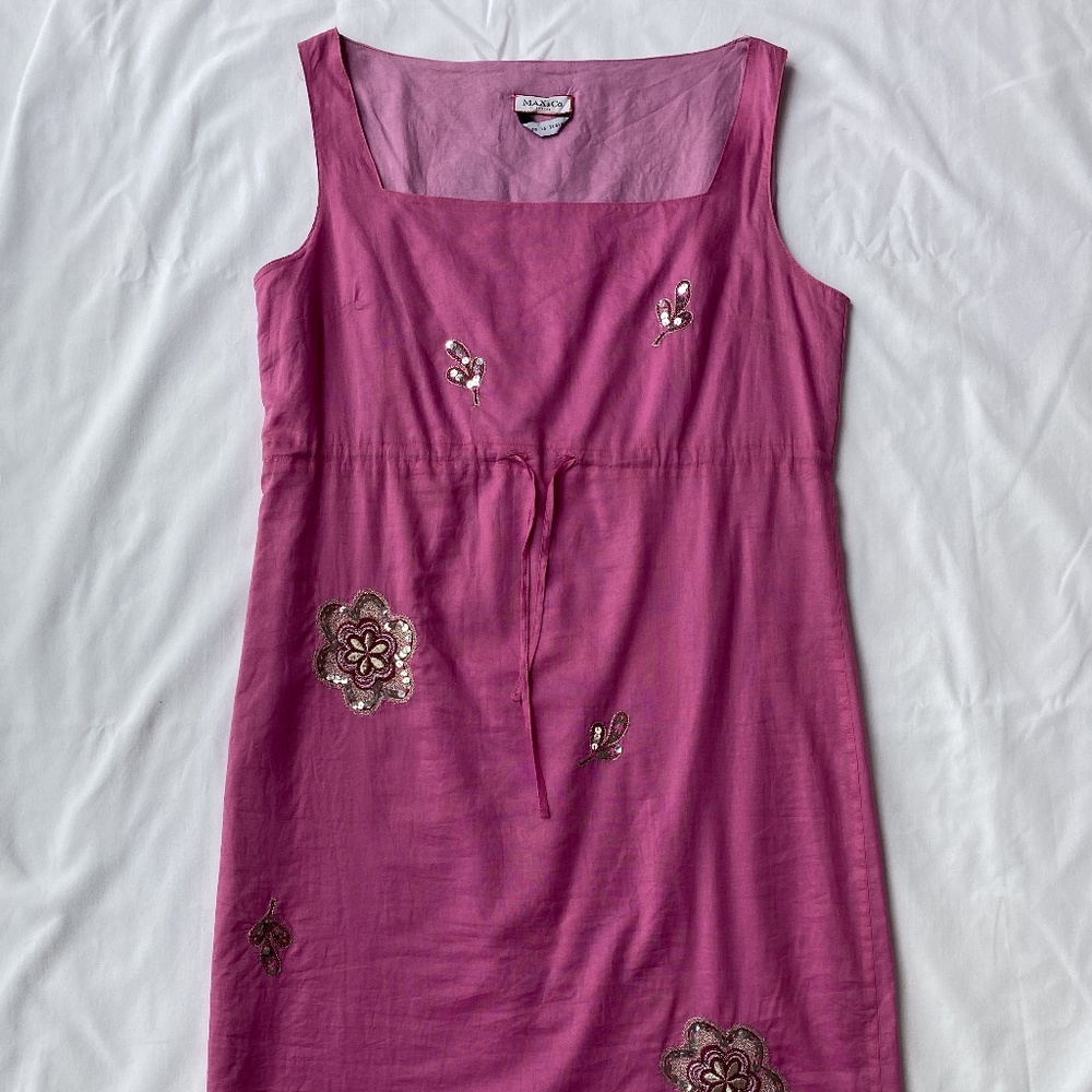Max & Co Fuchsia Boho Dress with Silver Embellishments, size 8.